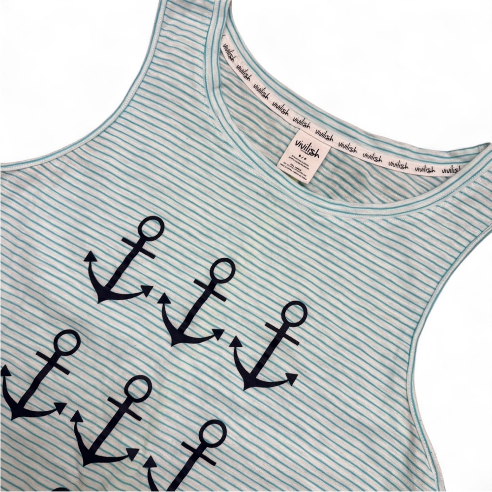 Y2K Coastal Core Striped Anchor Tank Top Beach Vibes | Size Small